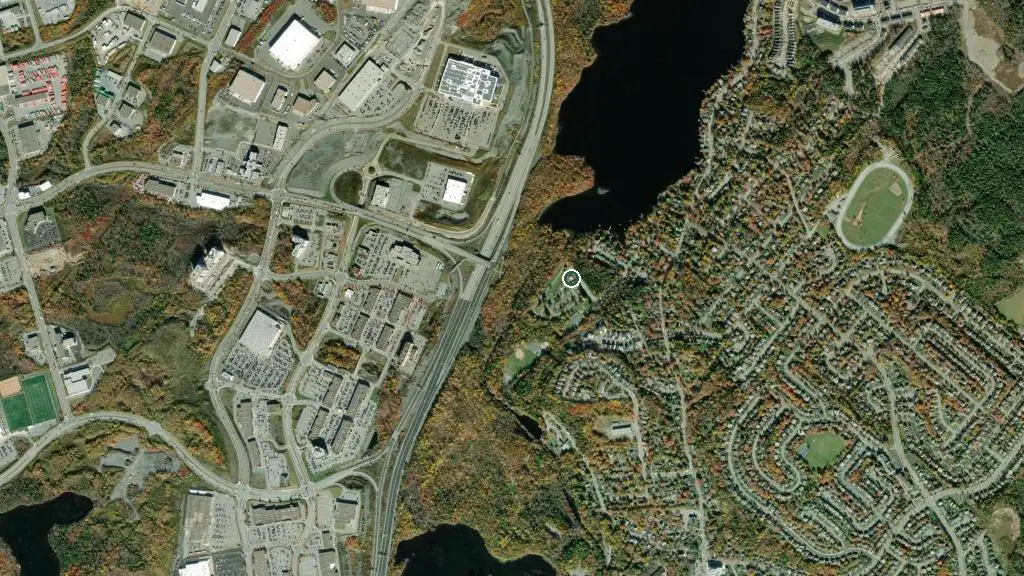 Aerial view of Shubie Park Campground and surroundings