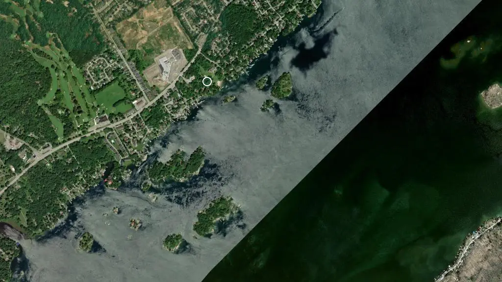 Aerial view of The City of Brockville Islands Mooring and surroundings