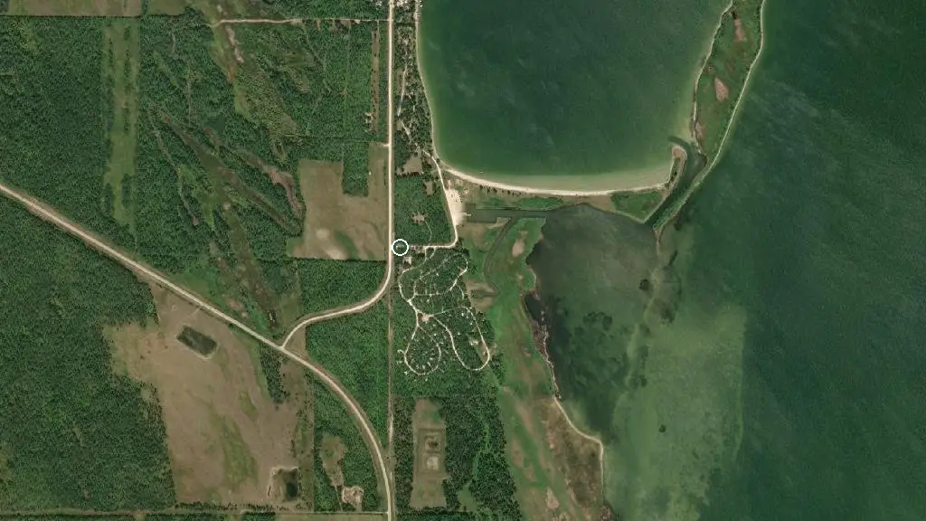 Aerial view of Manipogo Campground and surroundings