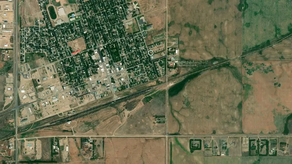 Aerial view of Covered wagon campground and surroundings