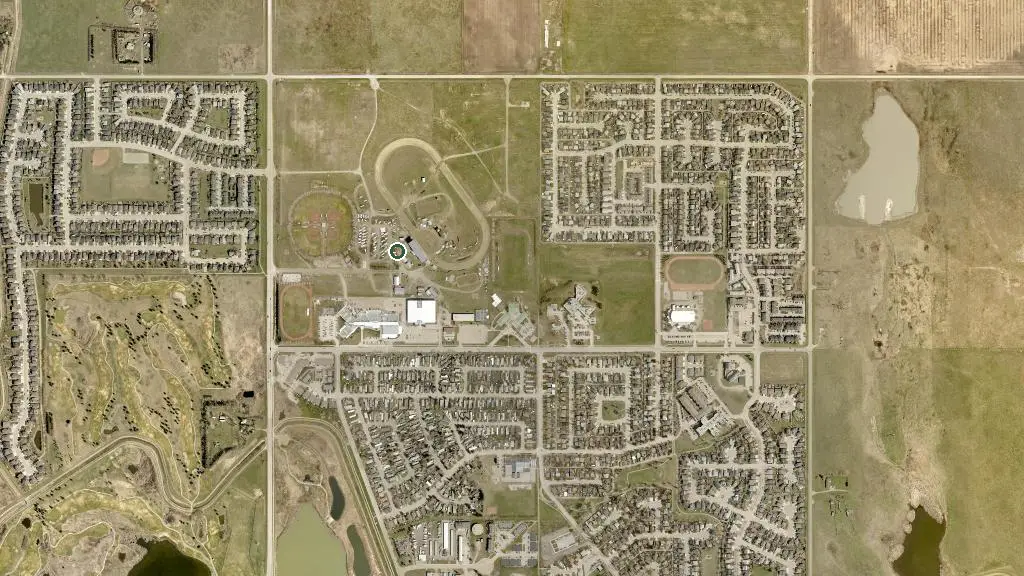 Aerial view of Strathmore Stampede and surroundings