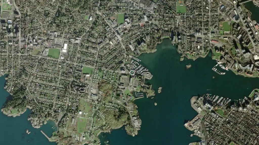Aerial view of Westbay Marine Village and surroundings
