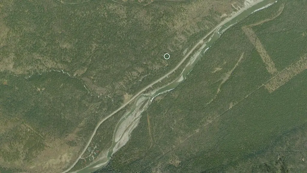 Aerial view of Cartier Creek Provincial Recreation Area and surroundings